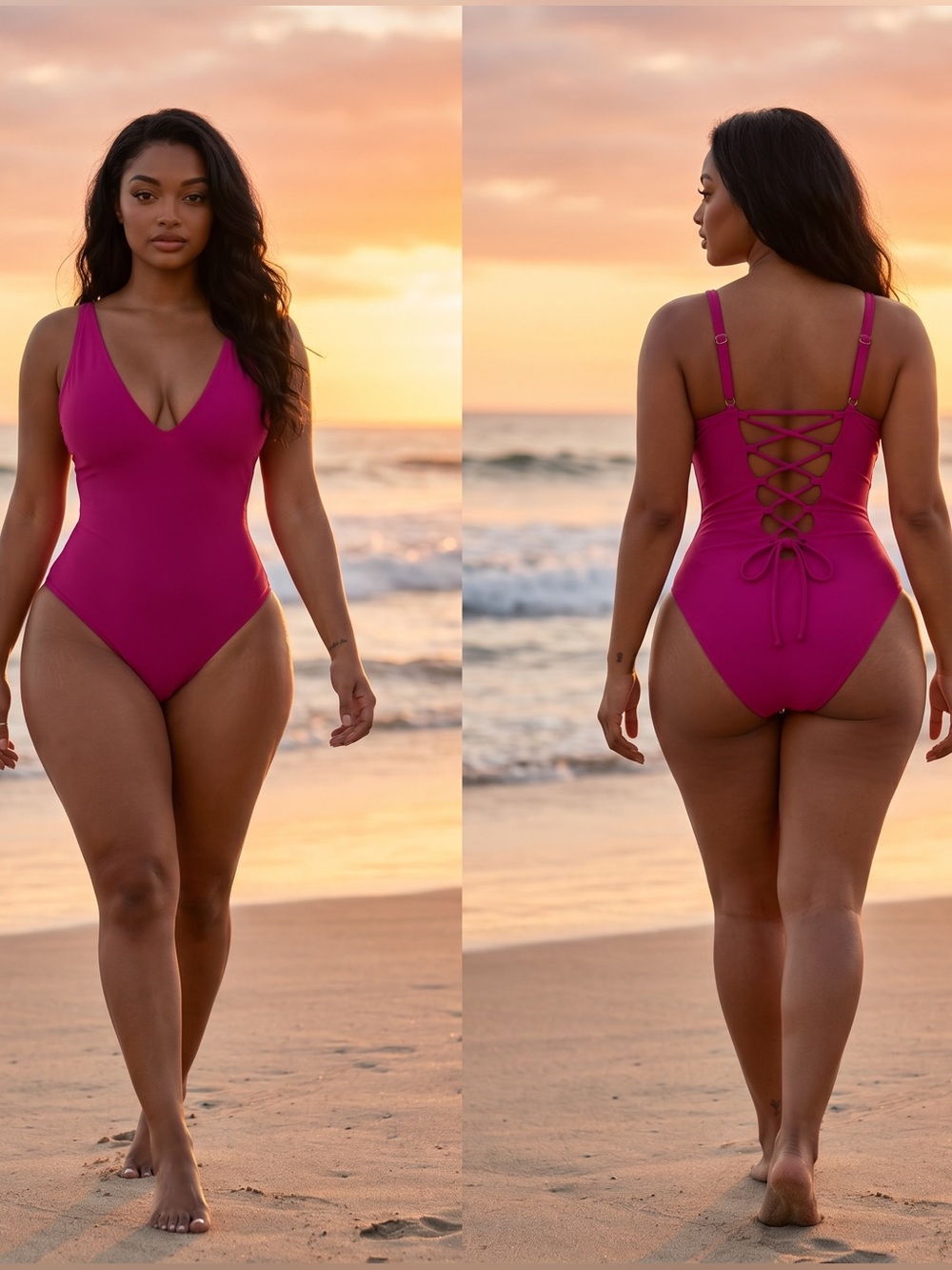 Ta3 Pink Plungey Swimsuit Shapewear Swim Corset Waist Snatching One Piece XL 🌟